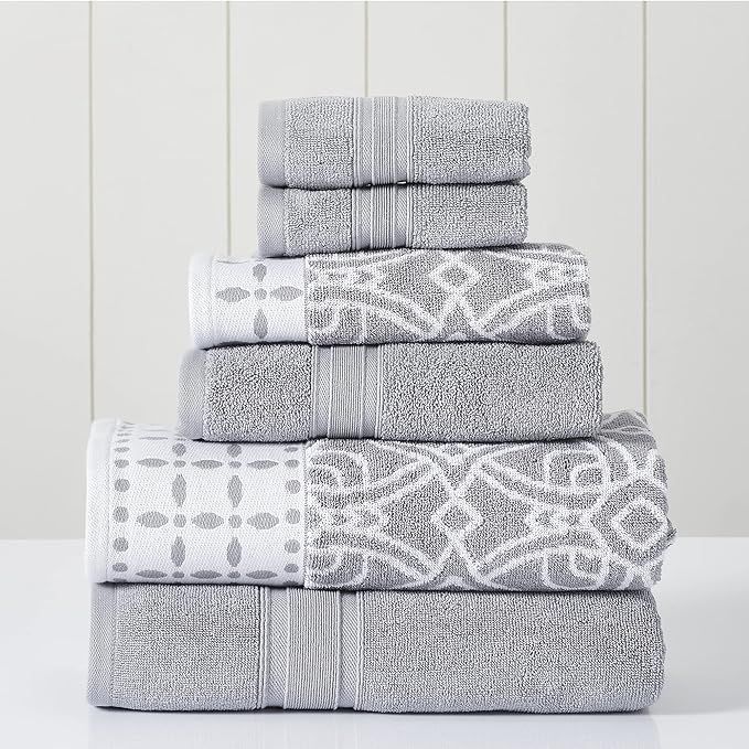 Modern Threads 6 Piece Set, 2 Bath Towels, 2 Hand Towels, 2 Washcloths Yarn Dyed Jacquard/Solid Towel Set Monroe Stone added by KATHERINE ECK