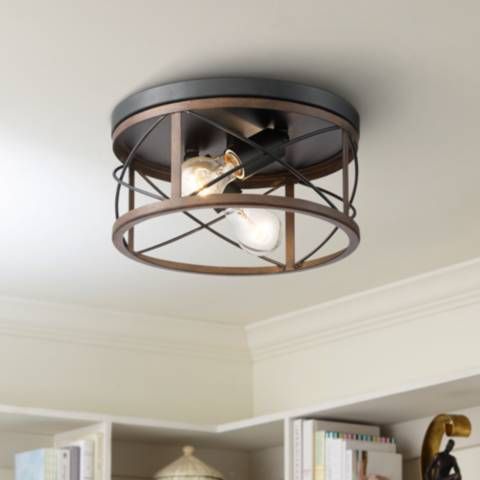 Ravi 11 1/4" Wide Black and Wood Grain 2-Light Ceiling Light - #87J92 | Lamps Plus added by Celeste Lindsey
