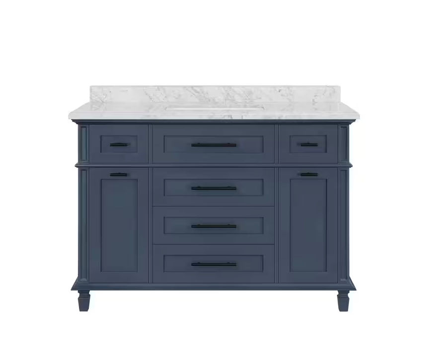 Home Decorators Collection Tarbot 48 in. W x 22 in. D x 34.5 in. H Bath Vanity in Midnight Blue with White Marble Top Tarbot 48MB - The Home Depot added by Emily Monsees