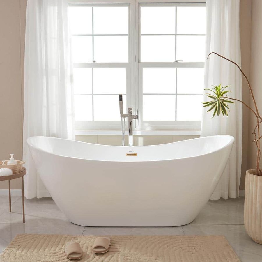 Vanity Art 71 in. Acrylic Flatbottom Freestanding Bathtub in White/Titanium Gold VA6517-TG - The Home Depot added by Ayesha Anwar
