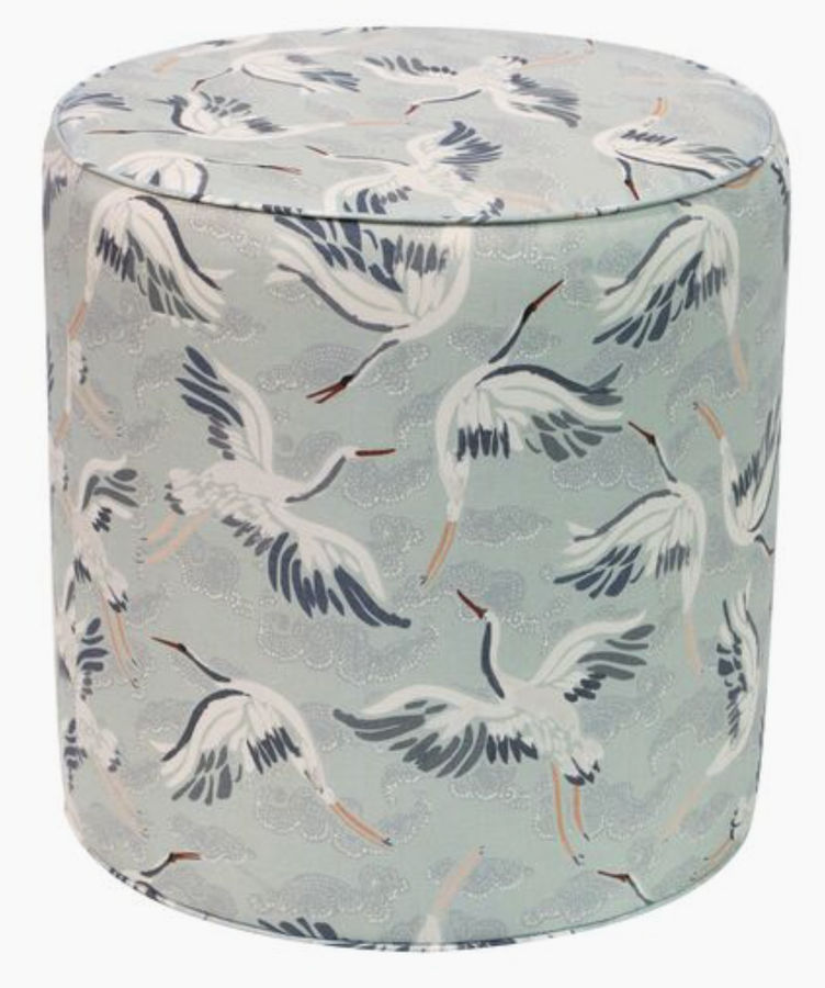 Harper Round Ottoman, Cranes added by Rachel Pecoy
