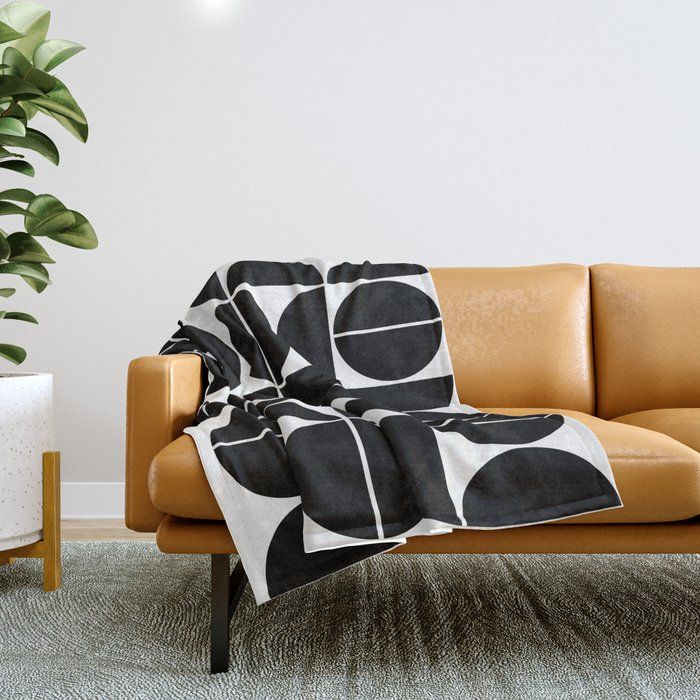 Mid Century Modern Geometric 04 Black Throw Blanket by The Old Art Studio added by Dyneesha Bradley