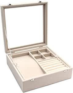 KLOUD City Jewelry Box with Glass Lid Two-Layer Jewelry Box Organizer Display Storage case (Beige) added by Spoak Member