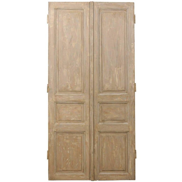 French Pair of 19th C. Three-Panel Painted Wood Doors, Approximately 8.75' Tall added by Lauren April