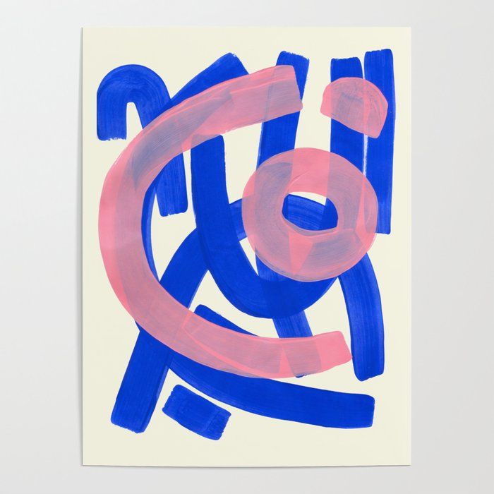 Tribal Pink Blue Fun Colorful Mid Century Modern Abstract Painting Shapes Pattern Poster by EnShape added by Kelly Calley