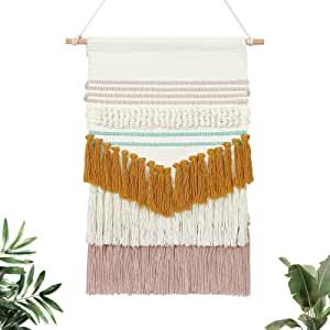 LOMOHOO Macrame Wall Hanging Woven Tapestry with Tassel Tufted Colorful Geometry Tapestries Blue Yellow Pink Bohemian Art Boho Chic Decor Bedroom Apartment Home Decoration(Pink and Yellow) added by Jamie Stellato