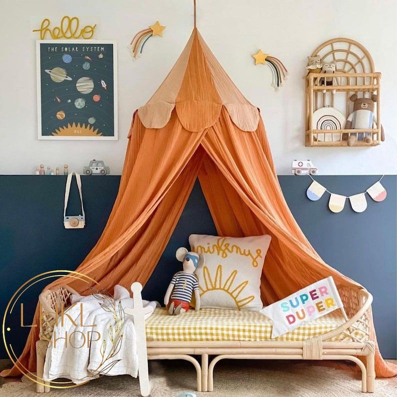 Hanging Linen Kid Canopy 19.6"dia x 94.5"h + 12"hanging ribbon added by Kate Lynn Nemett