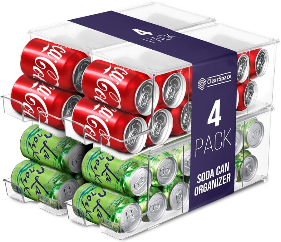 ClearSpace Soda Can Organizer & Soda Can Dispenser for Refrigerator - Fridge Organizer & Stackable Drink Organizer for Fridge, Can Organizer for Refrigerator - Holds 12 Cans Each, BPA Free - 4 Pack added by Rachel Fedorov