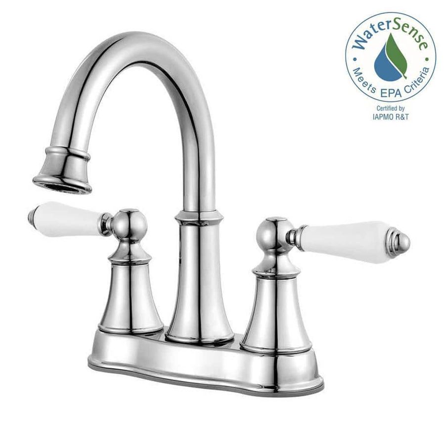 Pfister Courant 4 in. Centerset 2-Handle Bathroom Faucet in Polished Chrome with White Handles LF-048-COPC - The Home Depot added by Katherine Betros