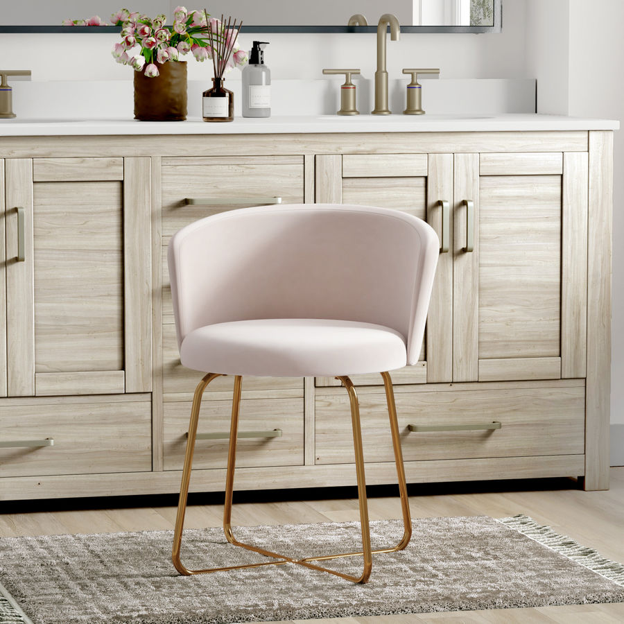Willa Arlo™ Interiors Kylen Metal Vanity Stool, Gold With Pink Fabric & Reviews | Wayfair added by Michelle Rosenhouse