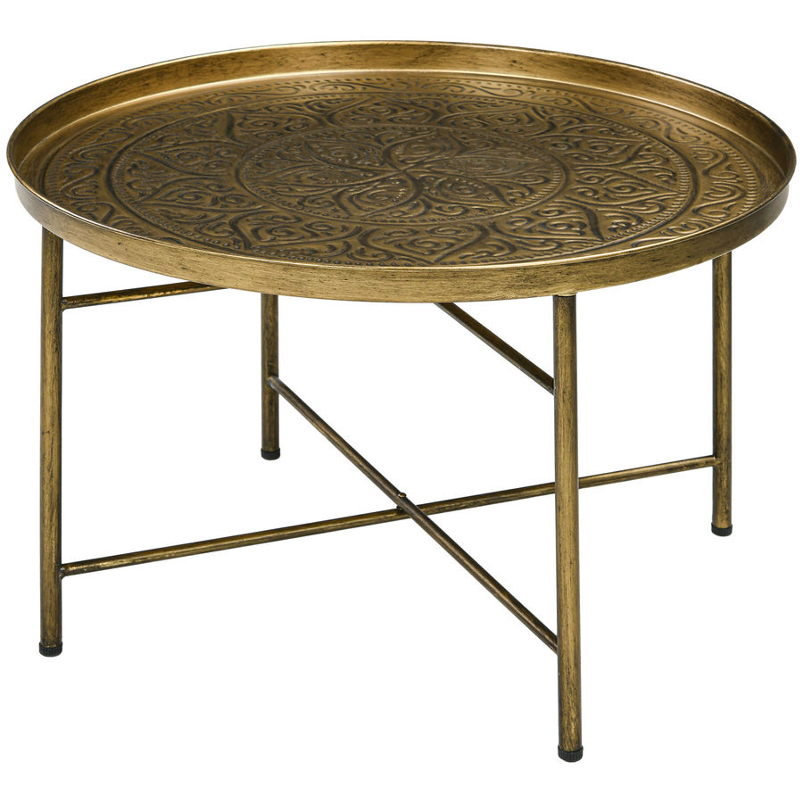 Ebern Designs Round Coffee Table with Hammered Tray Top, Vintage Metal Center Table | Wayfair added by Lindsay Etter
