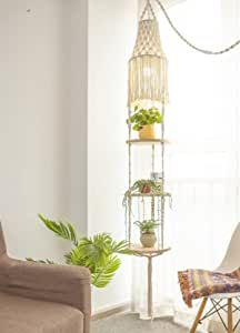 Macrame Plant Hanger Shelf Hanging Rope Shelf Indoor with Boho Lamp Shade 3 Tier Floating Round Shelves Decorative Shelf Flower Pot Holder Planter Display Rack Boho Home Decor. Ceiling Mount /77 Inch added by erika grossman