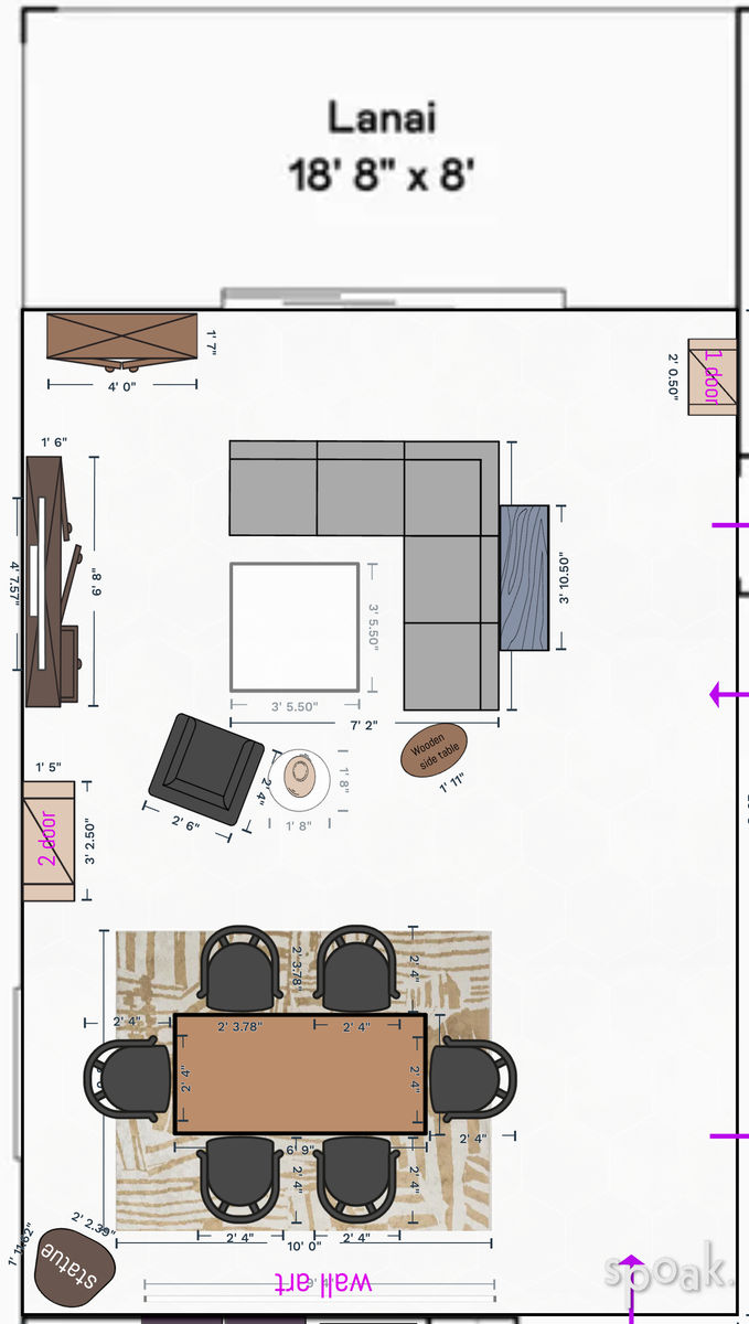 Living + Dining Room Plan designed by Zoe Lyle