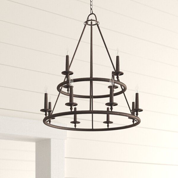 Mohnton 12 - Light Dimmable Wagon Wheel Chandelier added by Where The Heart Is Designs
