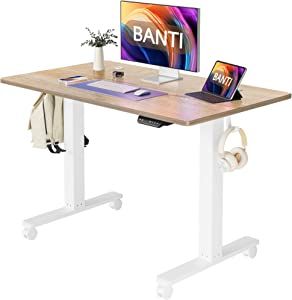 BANTI Standing Desk, 48 x 24 Inch Electric Stand up Height Adjustable Home Office Table, Sit Stand Desk with Splice Board, Maple added by Spoak Member