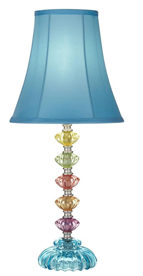 360 Lighting Bohemian Traditional Chic Style Accent Table Lamp 21" High Multi Colored Stacked Glass Teal Blue Orchid Bell Shade Decor for Kids Girls Living Room Bedroom Bedside House Home added by Lauren Gisriel