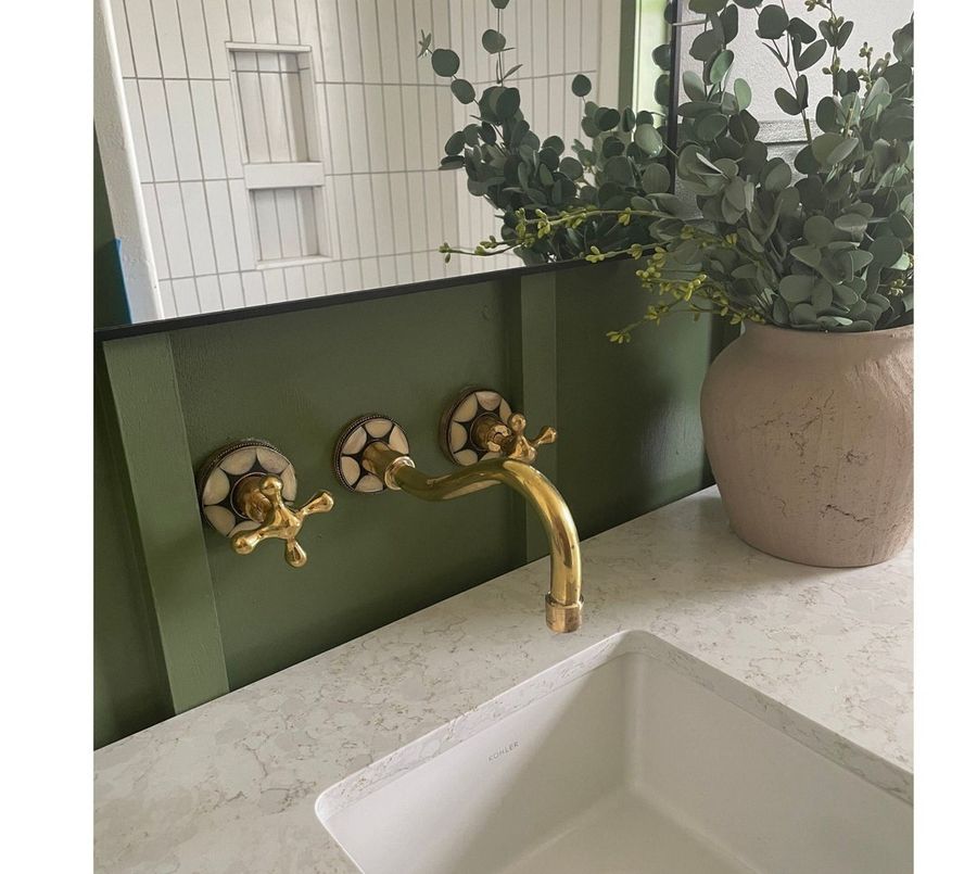 Wall Mounted Unlaquered Brass Faucet Resin Bones, Star Handles with Rough In Valve added by Kate Lynn Nemett