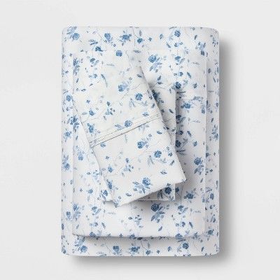 Queen Printed Performance 400 Thread Count Sheet Set White/Blue Floral - Threshold™: Cotton Sateen, Deep Pockets, OEKO-TEX Certified added by Andrea Garcia