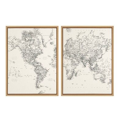 (Set of 2) 18" x 24" Sylvie Vintage World Map Framed Canvas by the Creative Bunch Studio Natural - Kate & Laurel All Things Decor added by Katie Carpenter