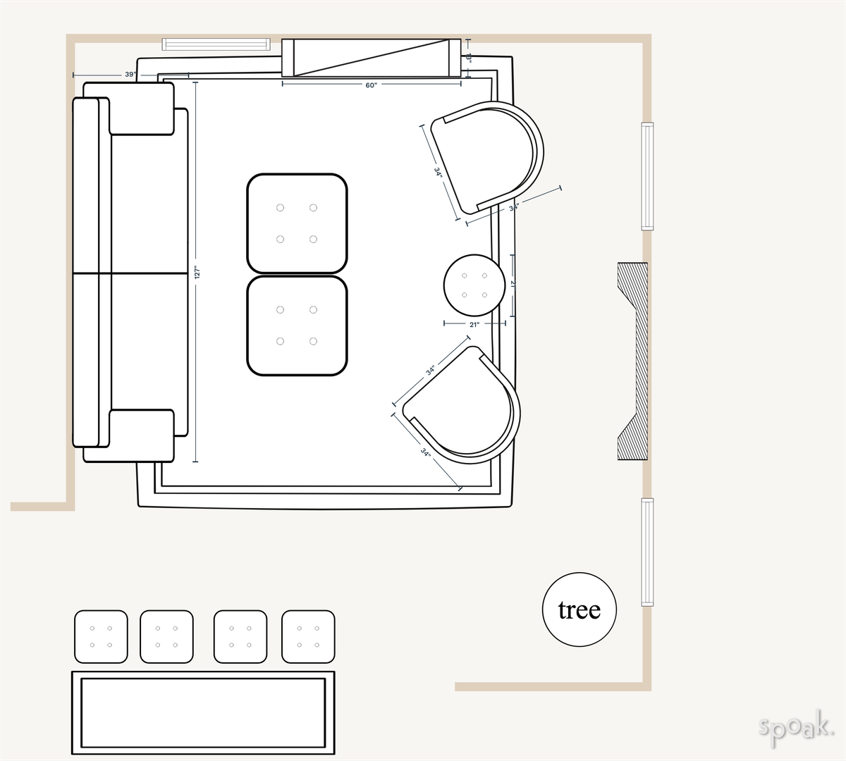 Family Room Layout designed by Kasey Moore
