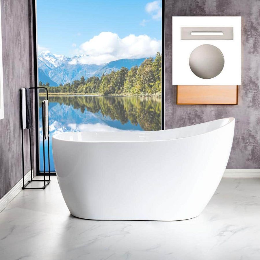 54"WOODBRIDGE Sens 54 in. Acrylic FlatBottom Single Slipper Bathtub with Brushed Nickel Overflow and Drain Included in White HBT5612 - The Home Depot added by Danielle Lambert
