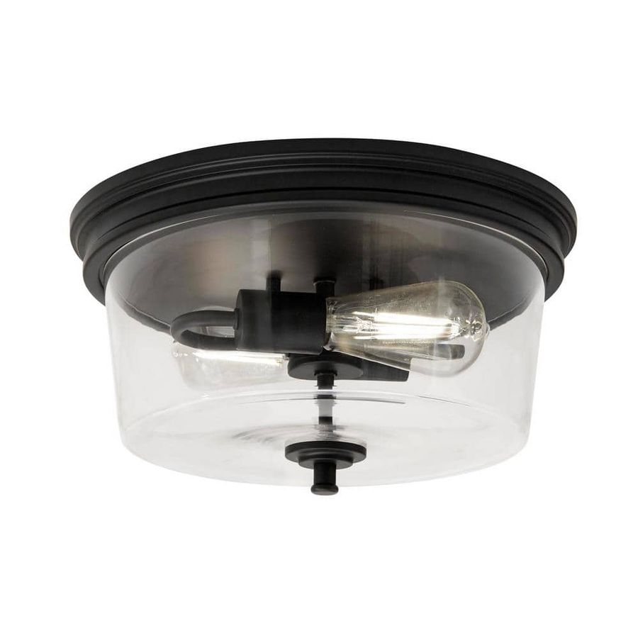 Hampton Bay Manor 13 in. Matte Black Round Flush Mount, Industrial Ceiling Light with Clear Glass Shade 1010HBMB - The Home Depot added by Becca Moore