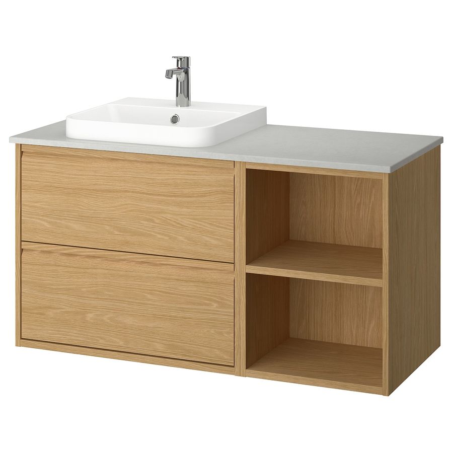 ÄNGSJÖN / BACKSJÖN Bathroom vanity wtih sink & faucet, oak effect/gray stone effect, 49x211/2x281/4" - IKEA added by Elizabeth Roussil
