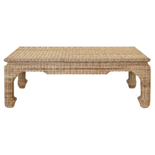 Worlds Away Guinevere Coastal Beach Brown Woven Rattan Rectangular Coffee Table added by Chandler Beasley
