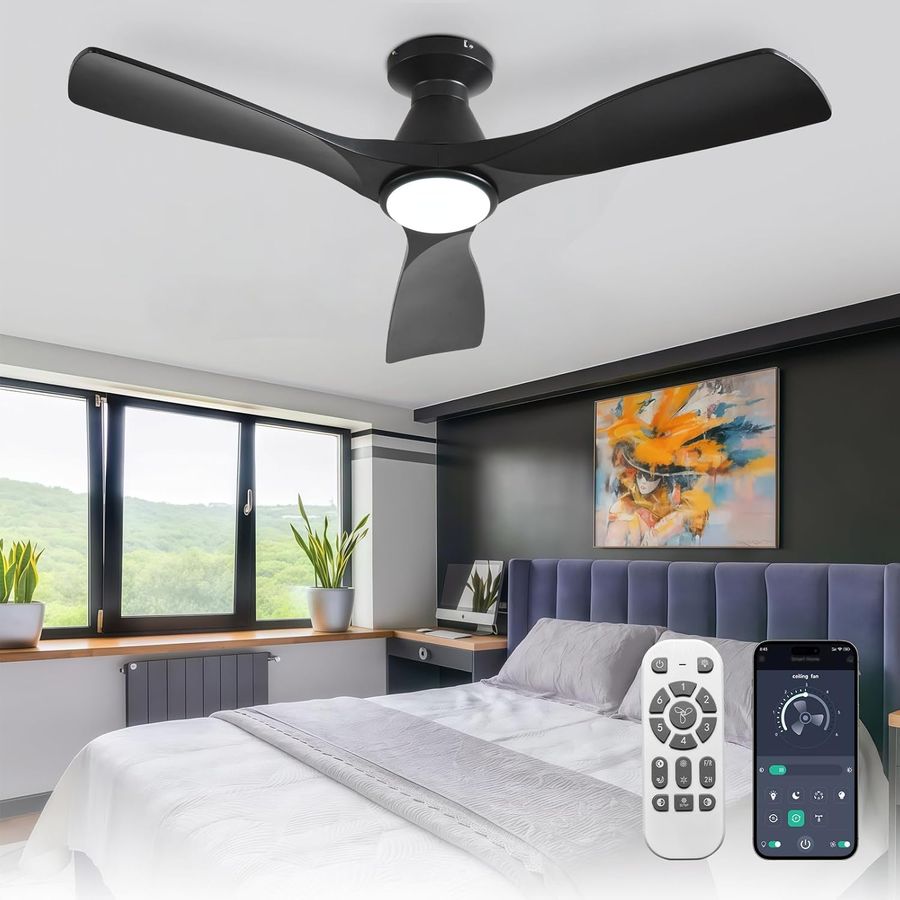 Depuley 42-Inch Ceiling Fans with Lights: Black 3 Blade Flush Mount Low Profile Ceiling Fan for Bedroom - Dimmable Indoor Outdoor Fan with Remote APP Control Ultra Quiet DC Motor Timer added by Rickie Mincy