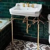 Whitehaus Collection Whitehaus Collection 23" Console with Integrated Rectangular Bowl, Brass Leg Support and Side Towel Bar | Wayfair added by Allison Keach