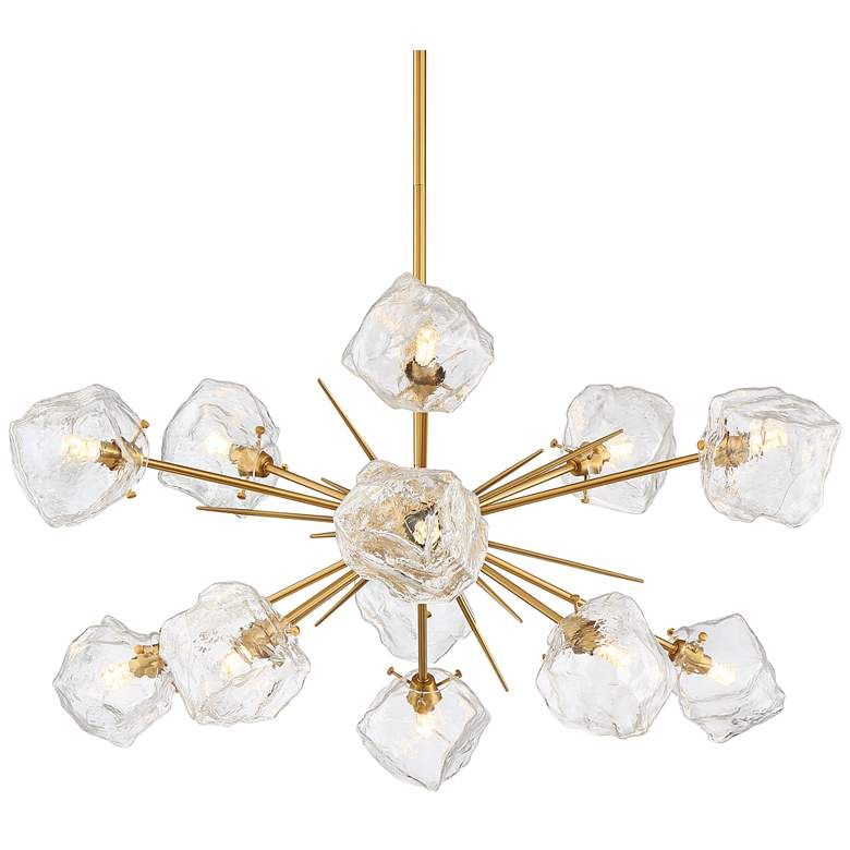 Stiffel Melvan 36 1/2" Wide Golden Bronze Ice Glass 12-Light Pendant - #78R64 | Lamps Plus added by Michelle Rosenhouse
