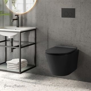 Calice Wall-Hung Toilet Bundle 0.8/1.6 Gpf Dual Flush In Matte Black With Black Flush Plate - 2x4 - Bed Bath & Beyond - 42538395 added by HELEN SALGADO
