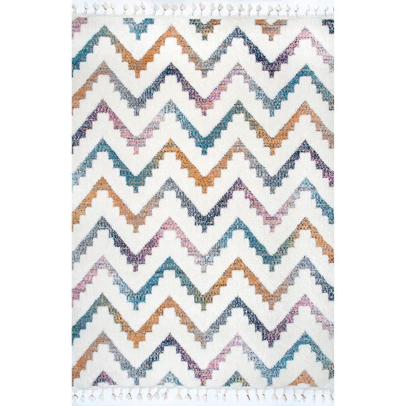 Mercedes Chevron Kids Power Loom White/Blue/Orange/Pink Rug added by Rescued Room Design