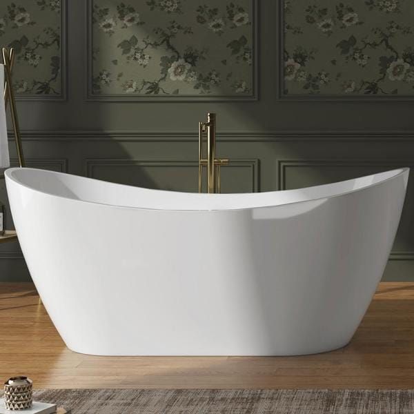 Freestanding 53.9 in. Fiberglass Flatbottom Modern Stand Alone Non-Whirlpool Bathtub in Glossy White added by Sarah Wilson