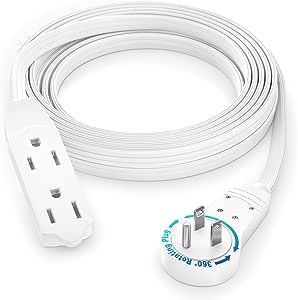 Maximm Cable 10 Ft 360° Rotating Flat Plug Extension Cord/Wire, 16 AWG Multi 3 Outlet Extension Wire, 3 Prong Grounded Wire - White - UL Certified added by Samantha Erickson