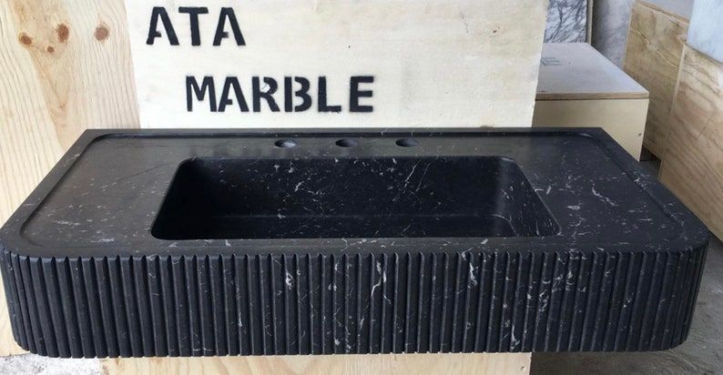 Nero Marquina Marble Fluted Sink Wall Mount Marble Sink Reeded - Etsy added by Hayley Andreesen