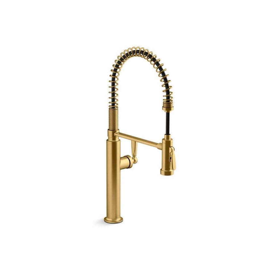 KOHLER Edalyn By Studio McGee Semi-Professional Kitchen Sink Faucet With 2-Function Sprayhead in Vibrant Brushed Moderne Brass 28360-2MB - The Home Depot added by Kelly Heafy