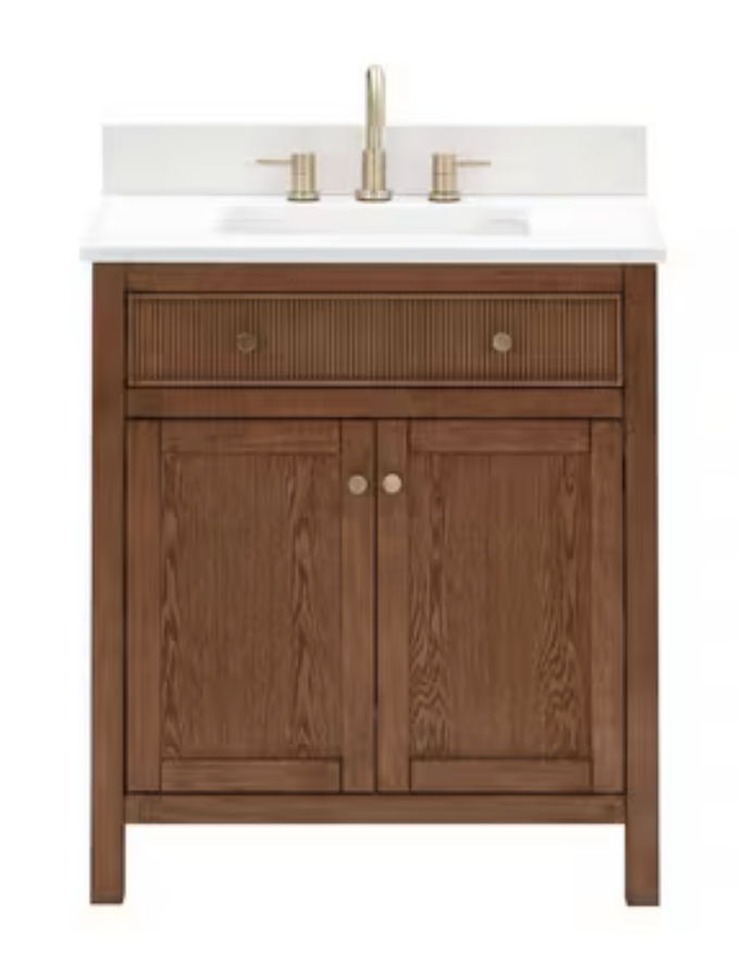 Cerrito 24 in. Single Freestanding Brown Brushed Oak Bath Vanity with White Ceramic Top Assembled added by Katherine Yeager