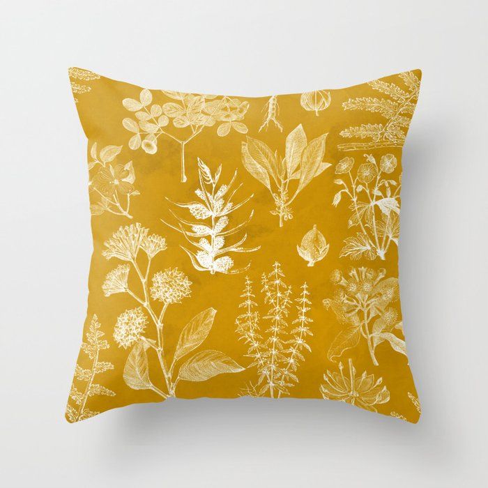 Yellow Mustard Vintage Floral Throw Pillow by RubyJune added by Bailey Spangler