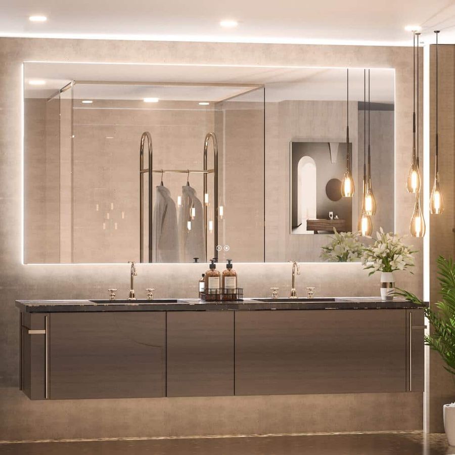 KeonJinn 48 in. W x 30 in. H Rectangular Frameless LED Light Anti-Fog Wall Bathroom Vanity Mirror with Backlit hd-YKLBG12176 - The Home Depot added by Lithia Gerami