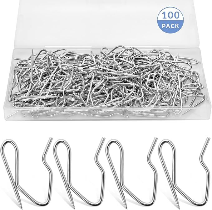 Metal Curtain Hooks for Drapes, 100 PCS Stainless Steel Drapery Hooks Pins for Curtains, Drapery Pins, Pinch Pleat Curtain Hangers Hook for Window Curtain, Door Curtain and Shower Curtain added by Where The Heart Is Designs