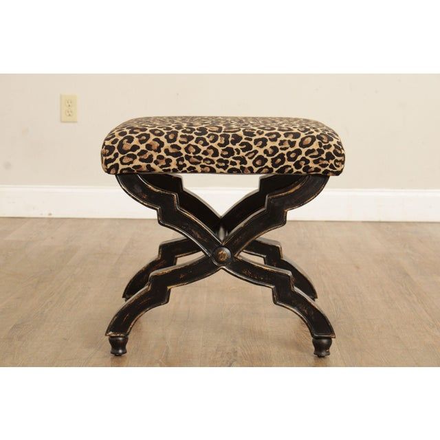 Regency Style Painted X-Frame Leopard Upholstered Ottoman Footstool added by Hadley Boyle