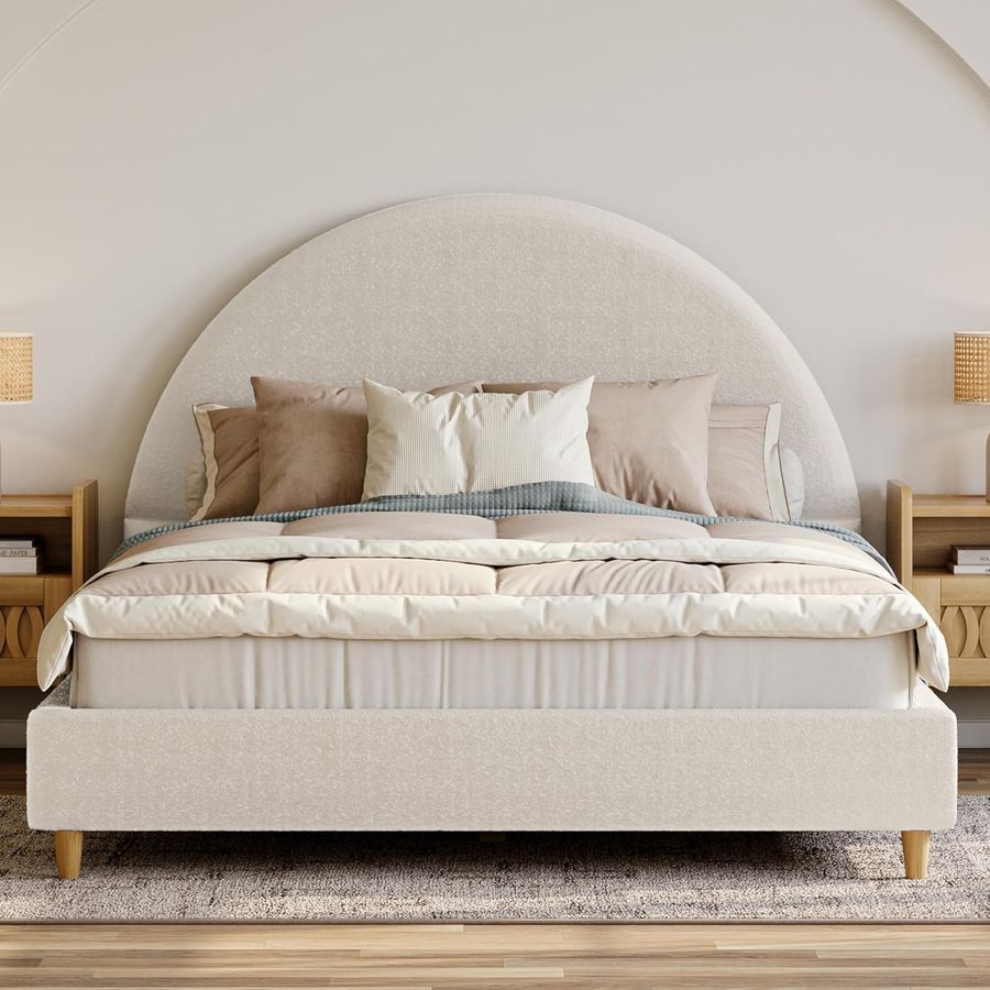 DG Casa Boucle Cloud Bed Frame with Arch Shaped Headboard, Upholstered in Soft Fabric, Platform Bed Frame with Solid Wood Legs - Boho or Modern Style - No Box Spring Needed - Full Size added by Ruthann R