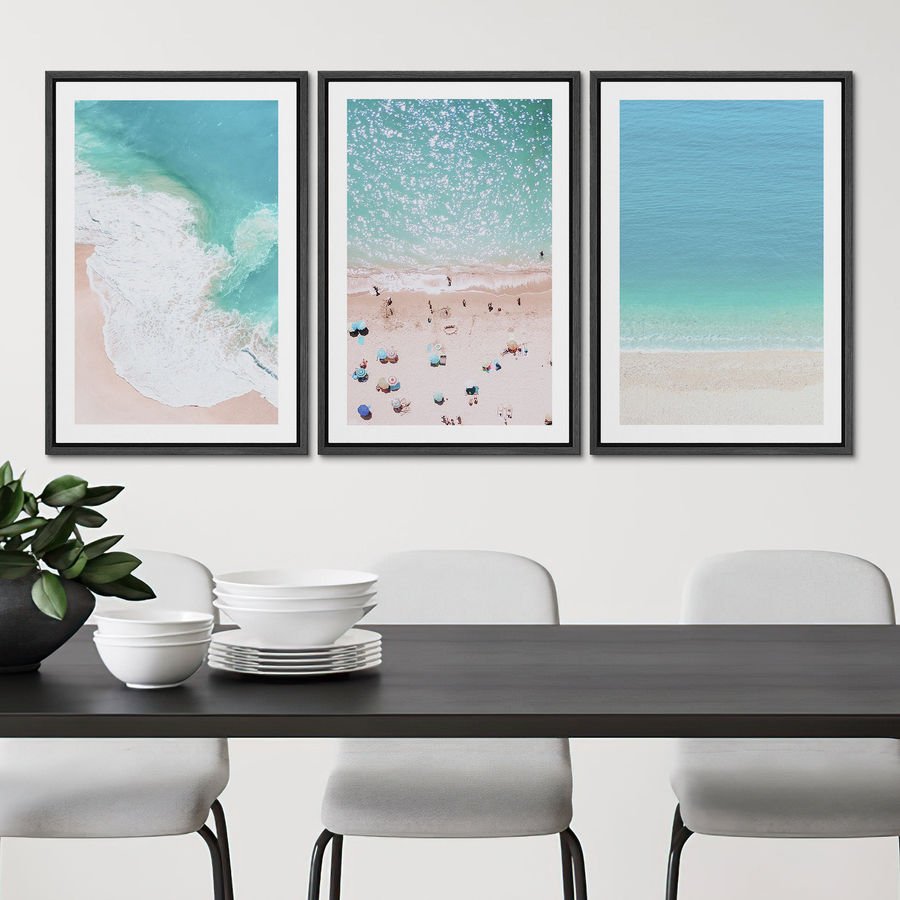 SIGNLEADER Nautical Beach Clear Ocean Waves Coastal Pictures Framed Canvas Beachy Photo Print Wall Art Set 3 & Reviews | Wayfair added by Hannah McKernan