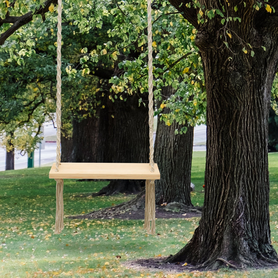Arlmont & Co. Wooden Tree Swing, Outdoor Flat Bench Seat Backyard Swinging Toy with Metal Ring for Outdoor Garden | Wayfair added by Chelsey Dunkel