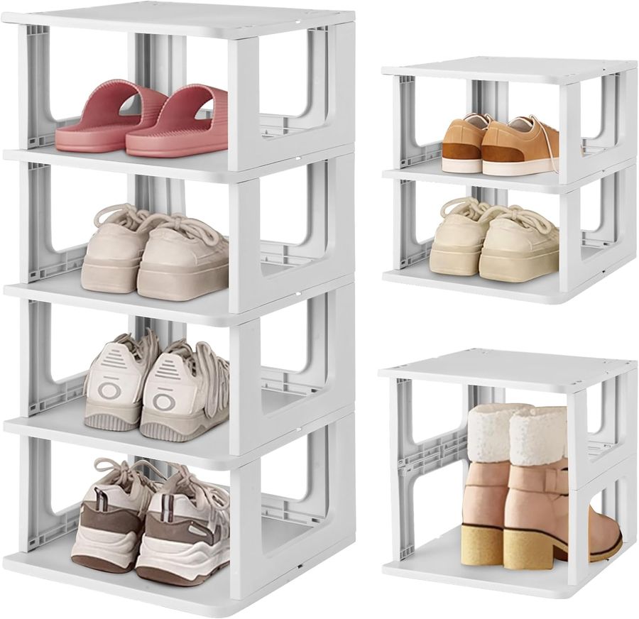 Narrow Shoe Rack,5-Tier Small Shoe Rack for Entryway, Vertical Shoe Rack for Small Spaces,DIY Small Shoe Organizer, Removable Partition Mini Shoe Shelf for Closet (Grey, 5-Tier) added by A A