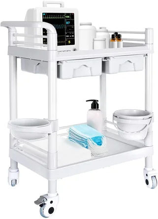 Medical Trolley 2 Tier 330 Lbs Spacious Beauty Salon Rolling Trolley With Dirt Buckets Drawers 360°rotate Wheels Heavy Duty Medical added by Spoak Member