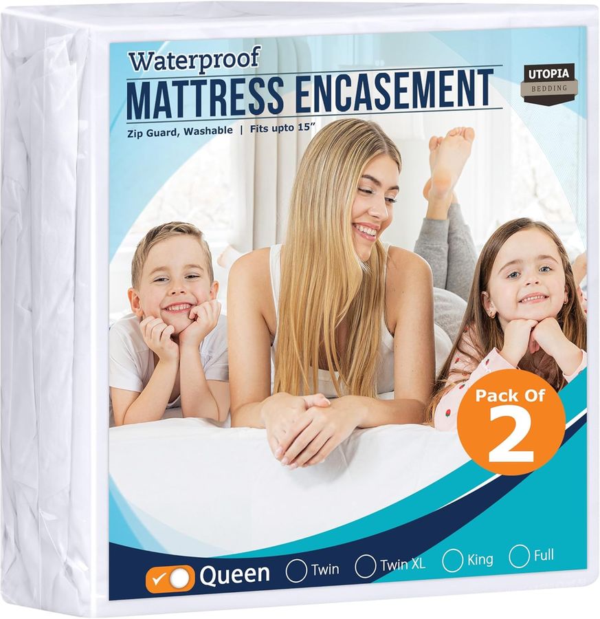 Utopia Bedding Zippered Mattress Encasement Queen Size (Pack of 2), 100% Waterproof, Dust Mite and Bed Bug Proof Mattress Protector, Absorbent 6-Sided Mattress Cover added by Ruthann R
