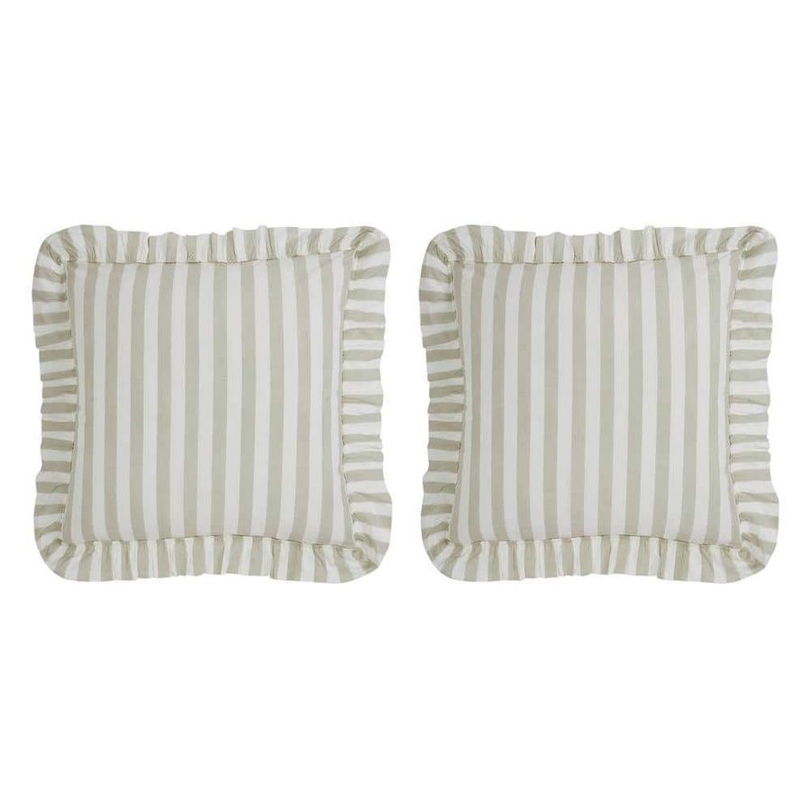 VHC Brands Finders Keepers Soft White Khaki Ruffled Striped Cotton Euro Sham Set of 2 84474 - The Home Depot added by Zoe Grant