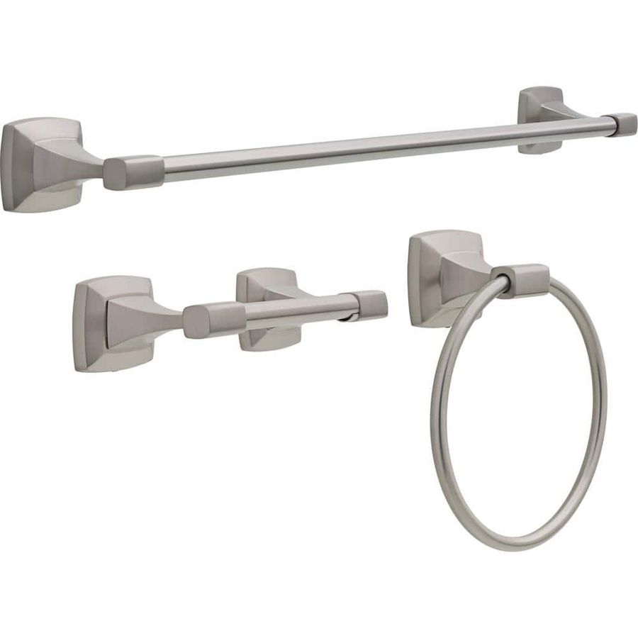 Delta Portwood 3-Piece Bath Hardware Set with 24 in. Towel Bar, Toilet Paper Holder, Towel Ring in Brushed Nickel PWD63-BN-R - The Home Depot added by HELEN SALGADO